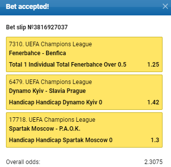 Fenerbahce x Benfica - UEFA Champions League Múltipla