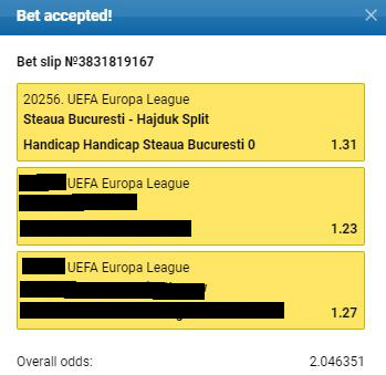 Steaua Bucuresti x Hajduk Split - UEFA Europa League Múltipla