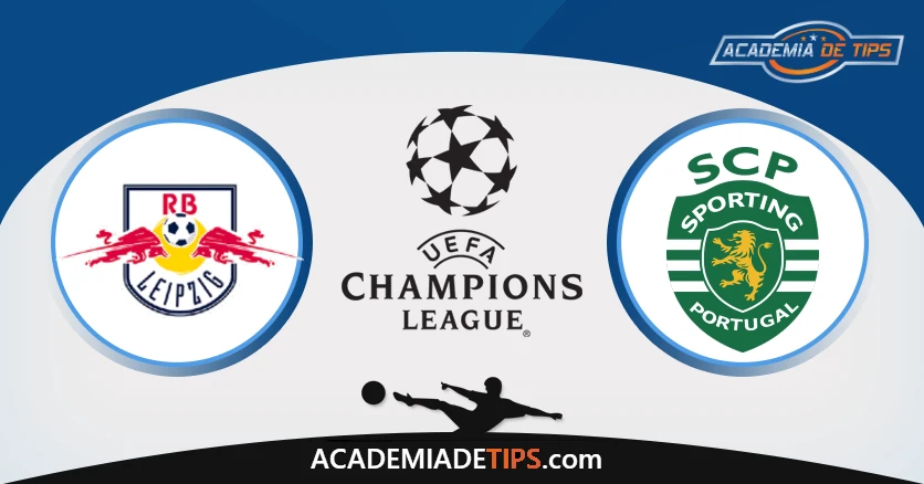 a blue and white background with logos - RB Leipzig vs Sporting